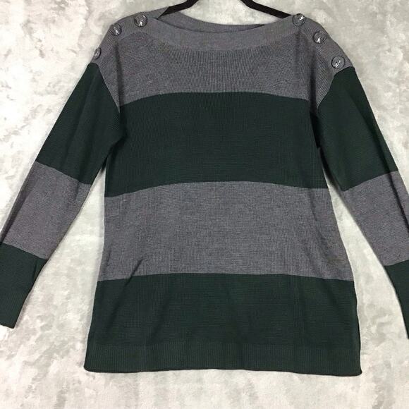 Vince Camuto Women’s Green Gray Colorblock Button Shoulder Tunic Sweater Sz S - Picture 2 of 12